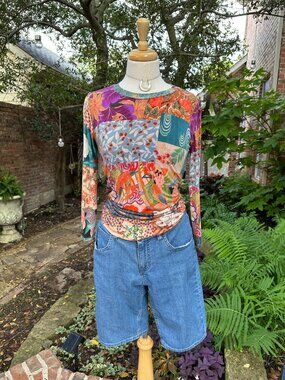 Johnny Was Grace Favorite Crew Neck 3/4 Sleeve Swing Tee XS